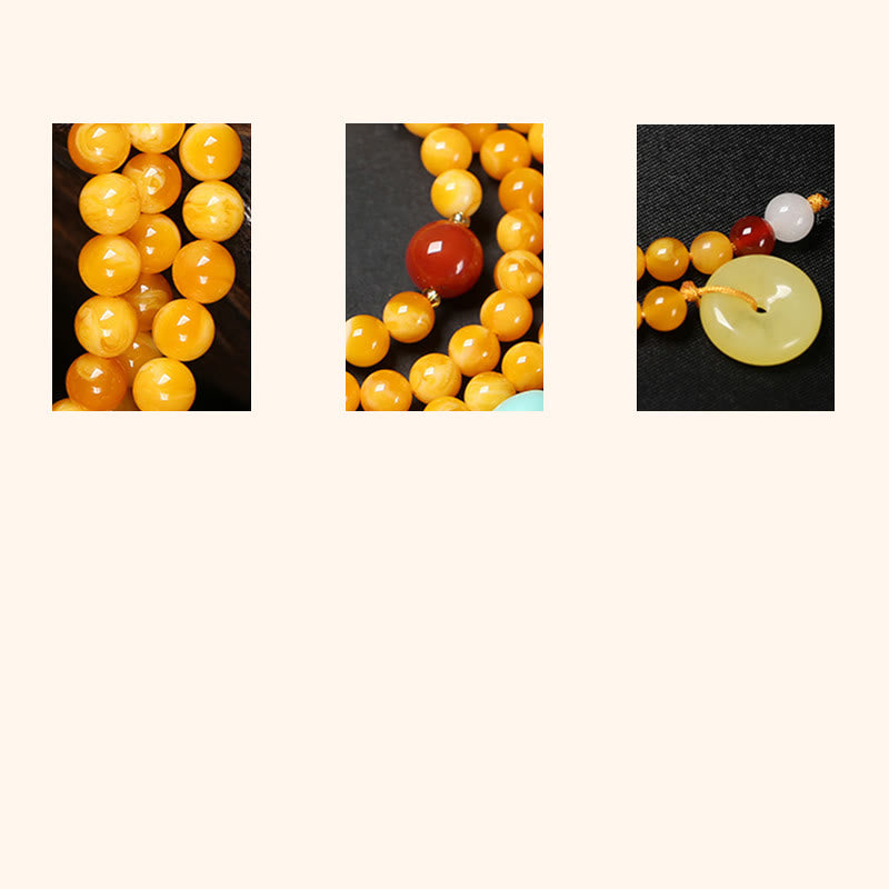 Nimara Ritual 108 Beads Peace Buckle Lucky Cat Amber Auspicious Fortune Mala
