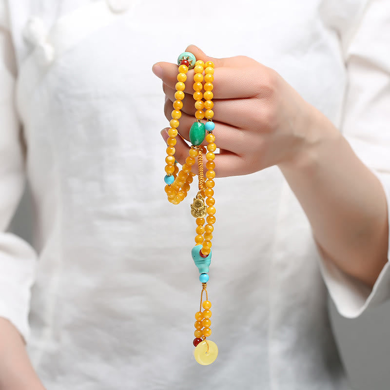 Nimara Ritual 108 Beads Peace Buckle Lucky Cat Amber Auspicious Fortune Mala