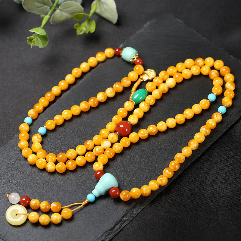 Nimara Ritual 108 Beads Peace Buckle Lucky Cat Amber Auspicious Fortune Mala