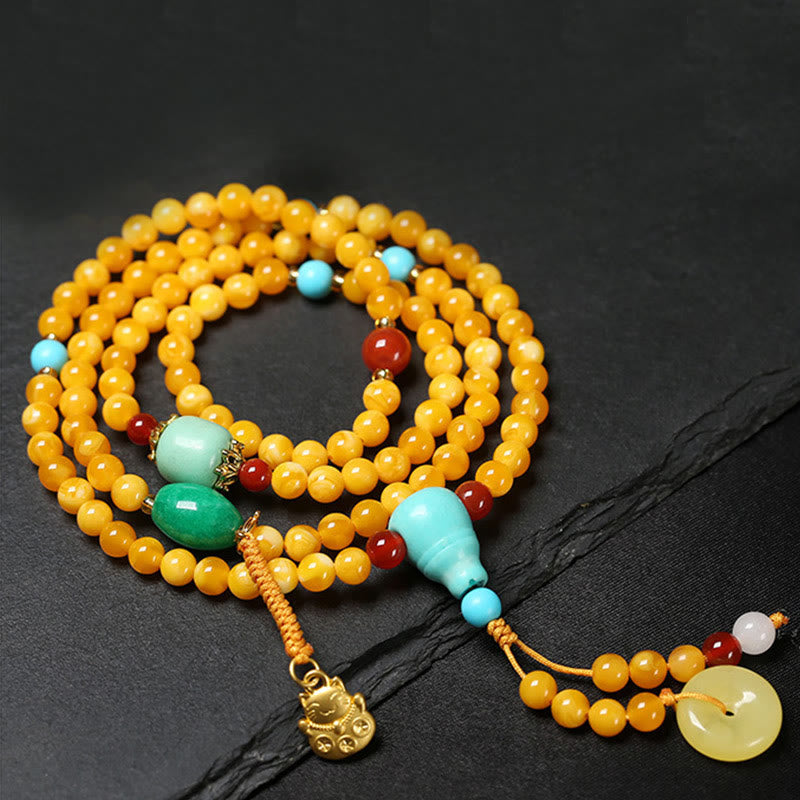 Nimara Ritual 108 Beads Peace Buckle Lucky Cat Amber Auspicious Fortune Mala
