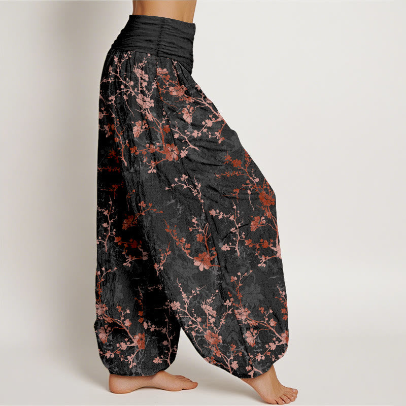 Nimara Ritual Pure Cotton Blooming Flowers Branches Leaves Women's Elastic Waist Harem Pants