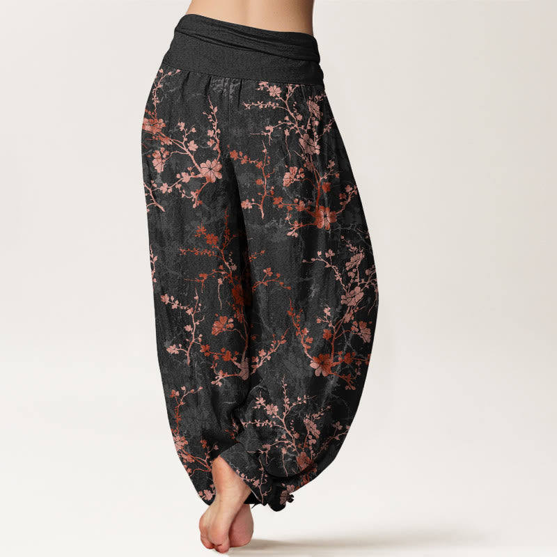 Nimara Ritual Pure Cotton Blooming Flowers Branches Leaves Women's Elastic Waist Harem Pants