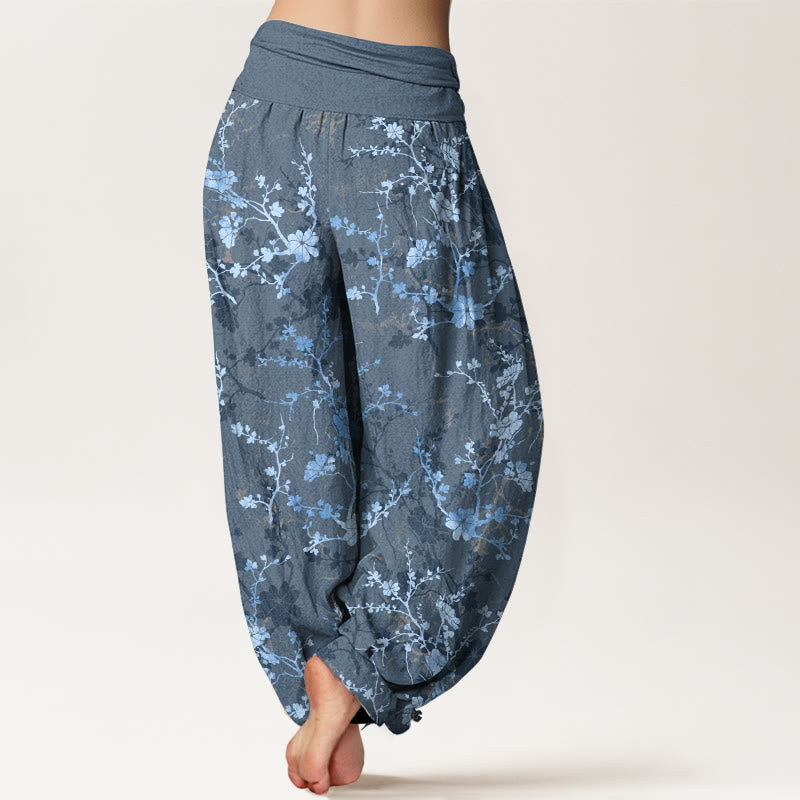 Nimara Ritual Pure Cotton Blooming Flowers Branches Leaves Women's Elastic Waist Harem Pants
