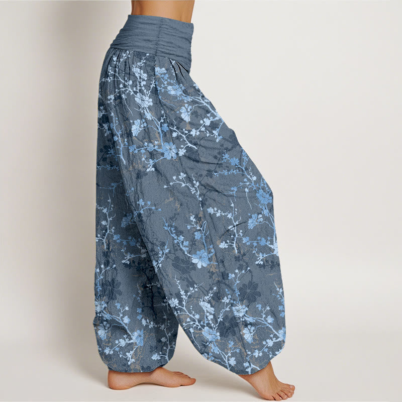 Nimara Ritual Pure Cotton Blooming Flowers Branches Leaves Women's Elastic Waist Harem Pants