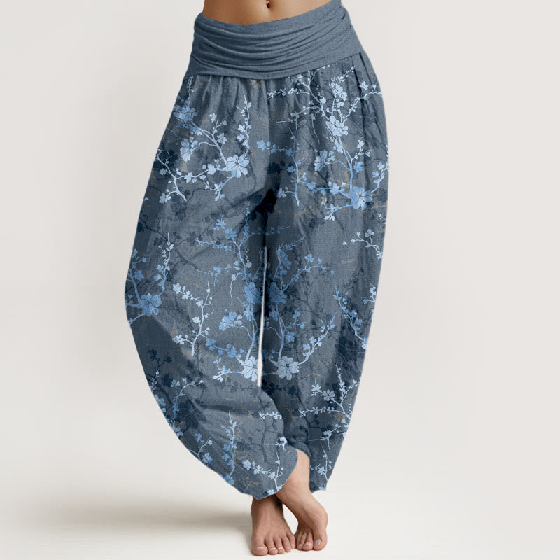 Nimara Ritual Pure Cotton Blooming Flowers Branches Leaves Women's Elastic Waist Harem Pants