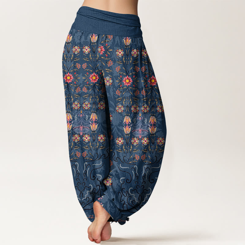 Nimara Ritual Pure Cotton Blooming Multicolored Floral Women's Elastic Waist Harem Pants