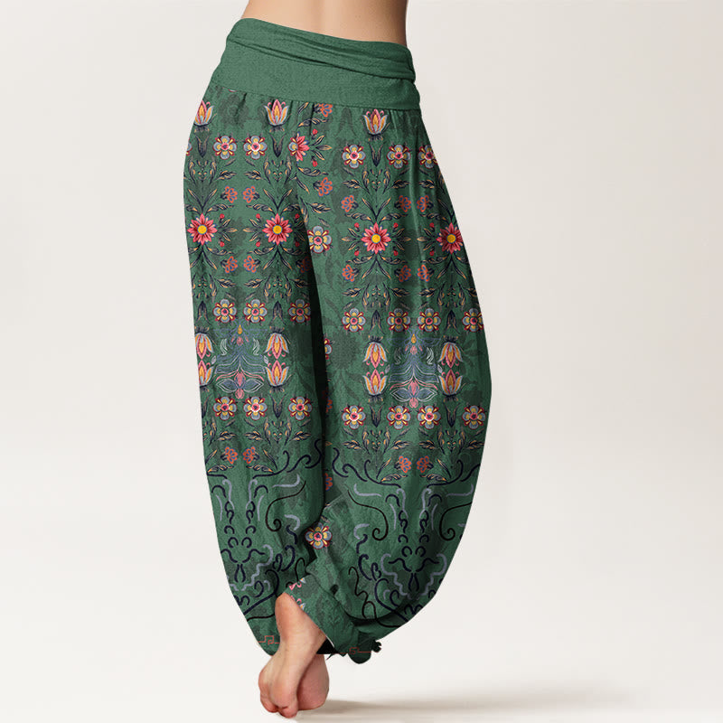 Nimara Ritual Pure Cotton Blooming Multicolored Floral Women's Elastic Waist Harem Pants