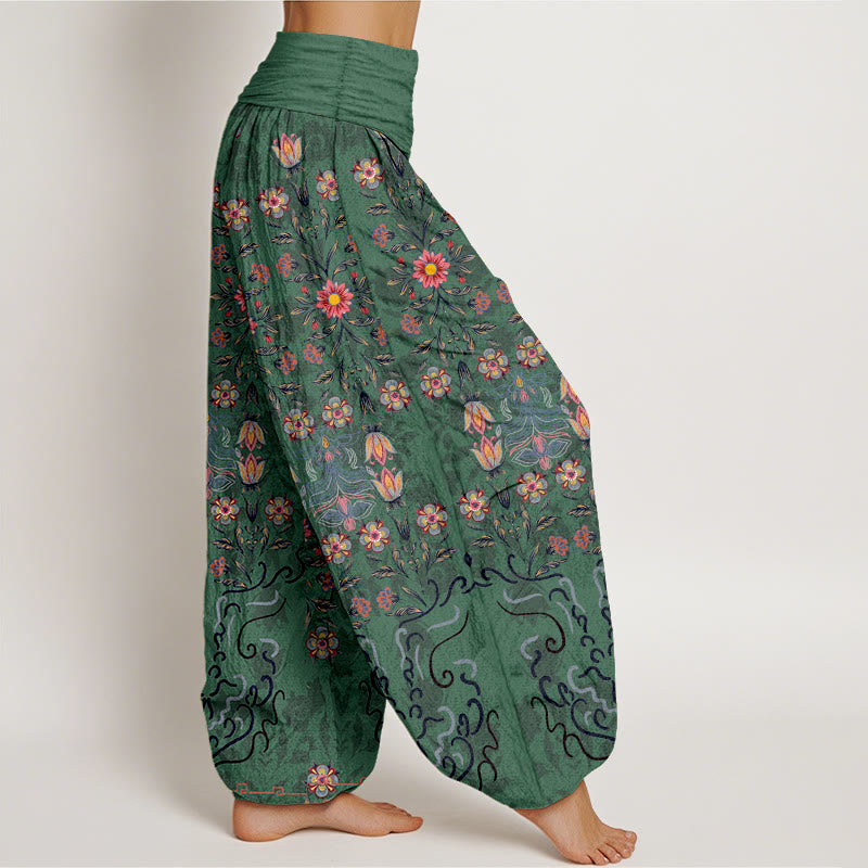 Nimara Ritual Pure Cotton Blooming Multicolored Floral Women's Elastic Waist Harem Pants