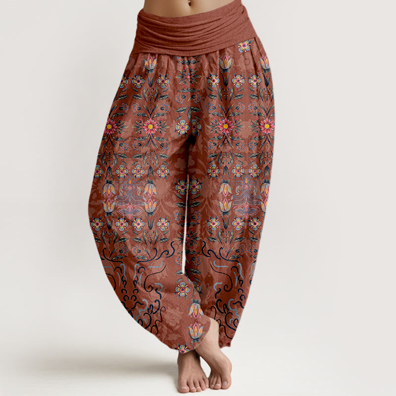 Nimara Ritual Pure Cotton Blooming Multicolored Floral Women's Elastic Waist Harem Pants