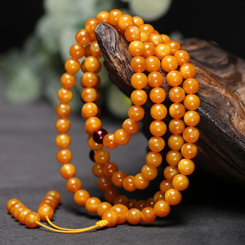 Meditation Tibetan Amber Round Bead Mala