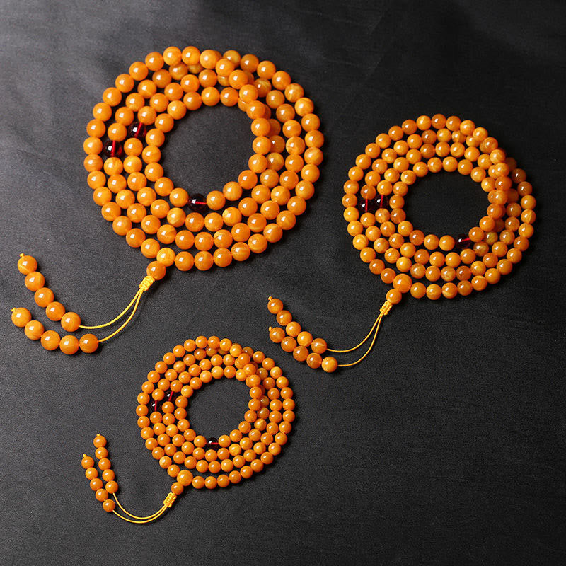 Nimara Ritual Tibetan Amber Round Bead Mala