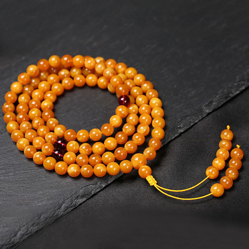 Meditation Tibetan Amber Round Bead Mala