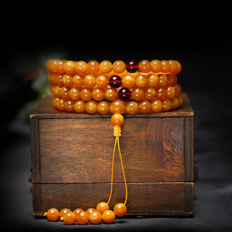 Nimara Ritual Tibetan Amber Round Bead Mala