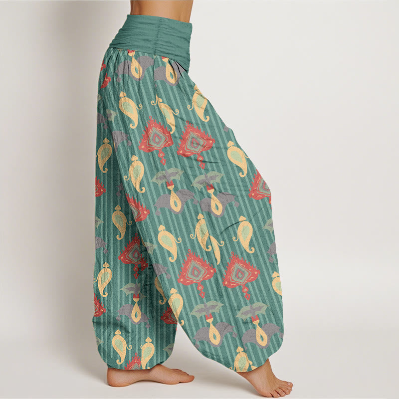 Nimara Ritual Pure Cotton Triangle Flame Geometric Shapes Feather Women's Elastic Waist Harem Pants