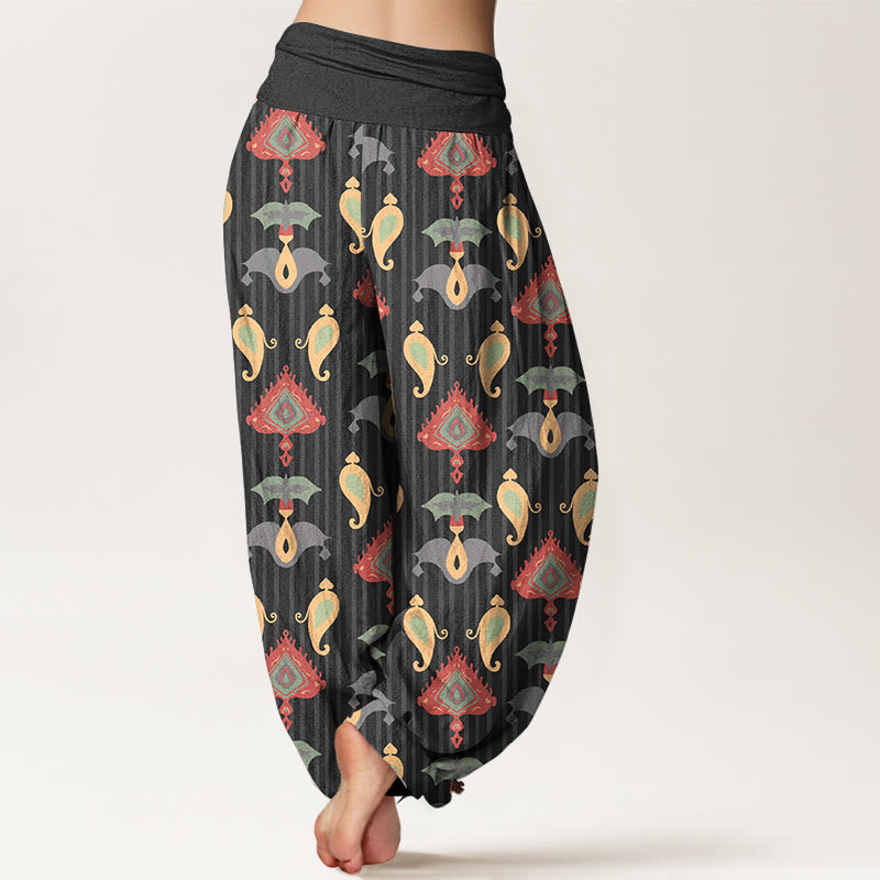 Nimara Ritual Pure Cotton Triangle Flame Geometric Shapes Feather Women's Elastic Waist Harem Pants