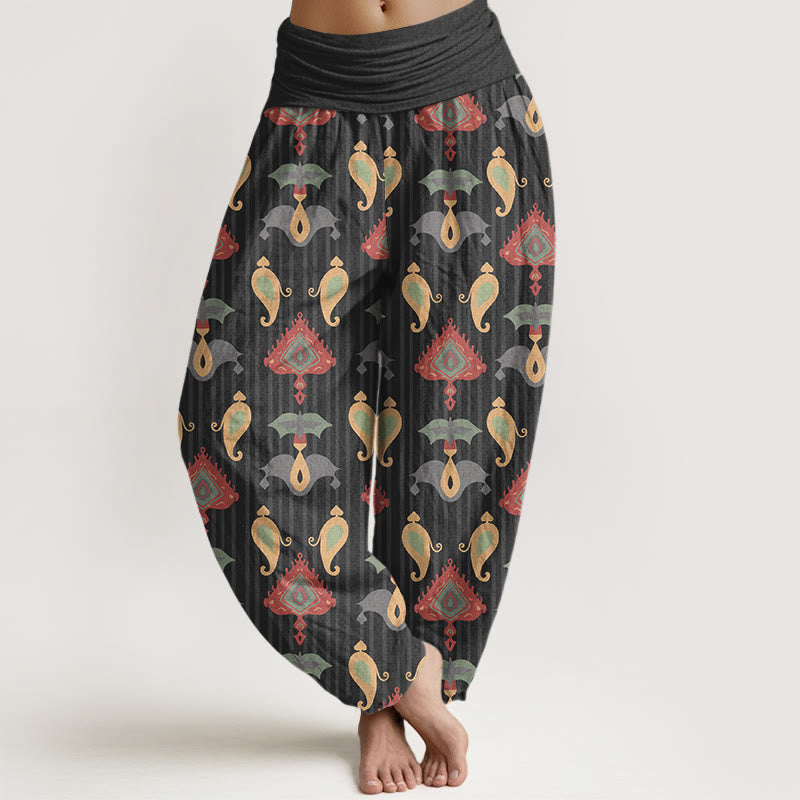 Nimara Ritual Pure Cotton Triangle Flame Geometric Shapes Feather Women's Elastic Waist Harem Pants