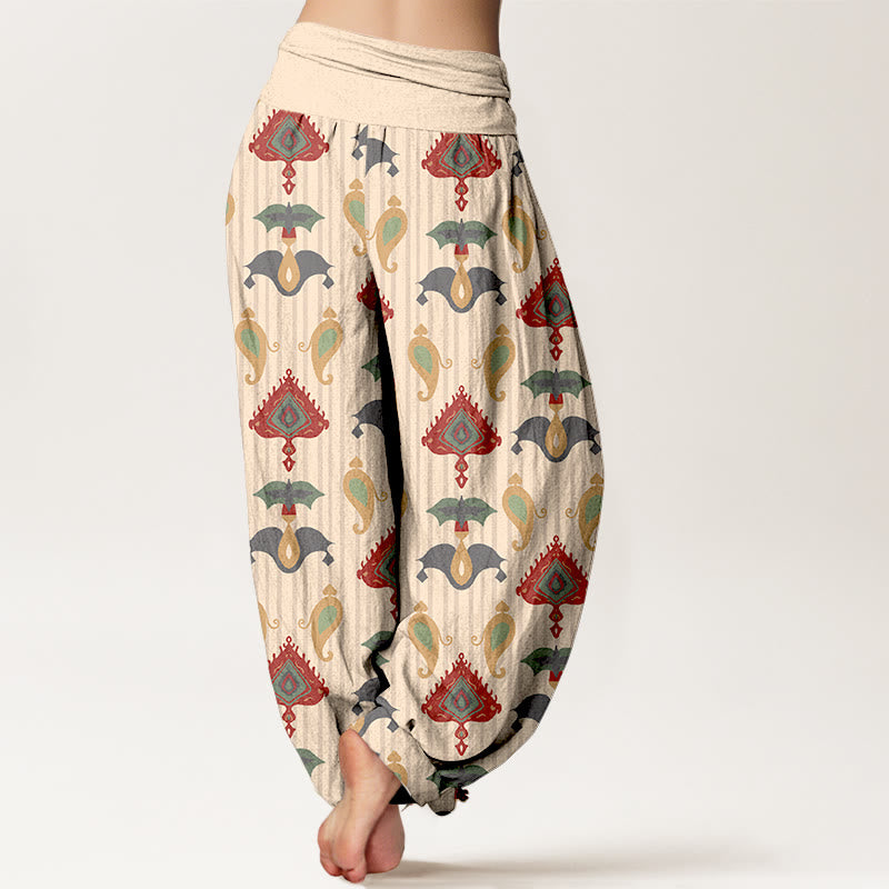 Nimara Ritual Pure Cotton Triangle Flame Geometric Shapes Feather Women's Elastic Waist Harem Pants