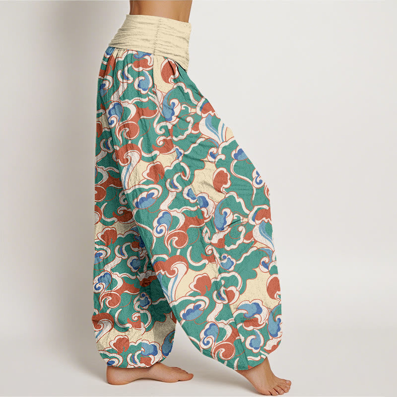 Nimara Ritual Pure Cotton Small Clouds Gathered Women's Elastic Waist Harem Pants