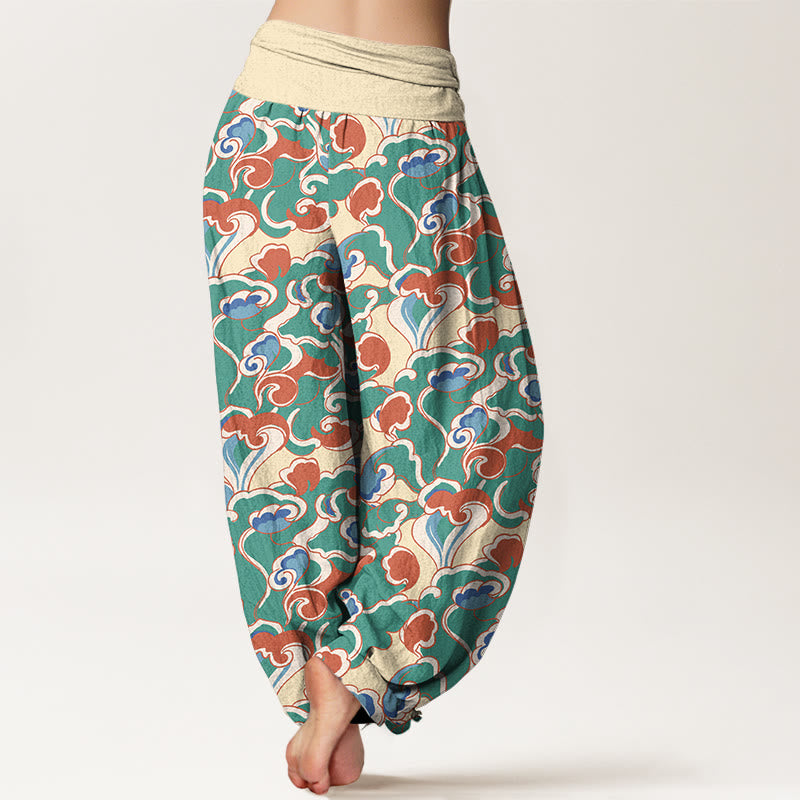 Nimara Ritual Pure Cotton Small Clouds Gathered Women's Elastic Waist Harem Pants