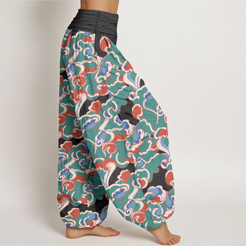 Nimara Ritual Pure Cotton Small Clouds Gathered Women's Elastic Waist Harem Pants