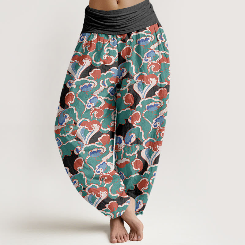 Nimara Ritual Pure Cotton Small Clouds Gathered Women's Elastic Waist Harem Pants