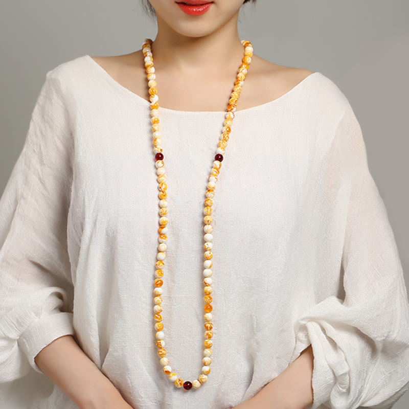 Nimara Ritual Tibetan White Yellow 108 Beads Amber Mala