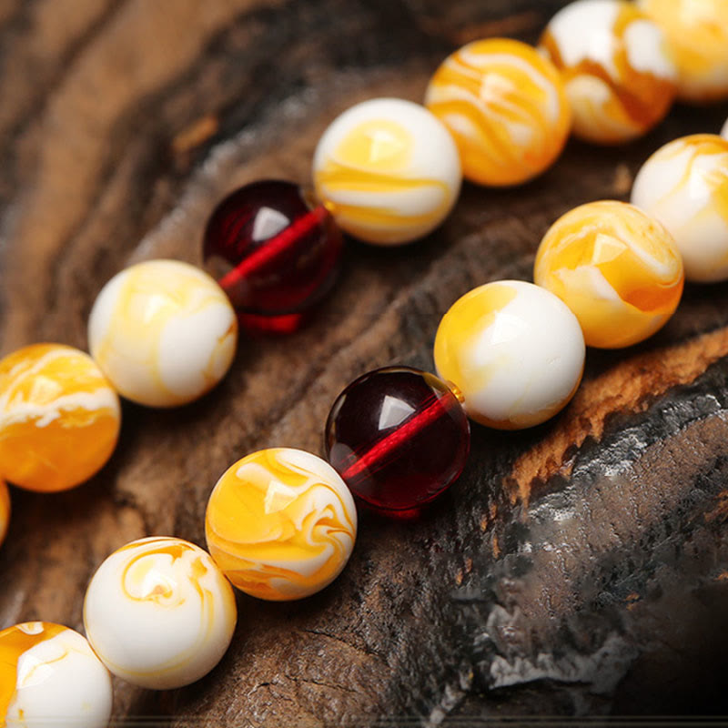 Nimara Ritual Tibetan White Yellow 108 Beads Amber Mala