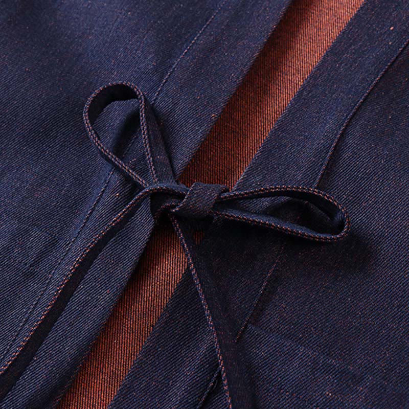 Nimara Ritual Solid Lace-up Open Front Three Quarter Sleeve Jacket Men's Denim Cotton Kimono