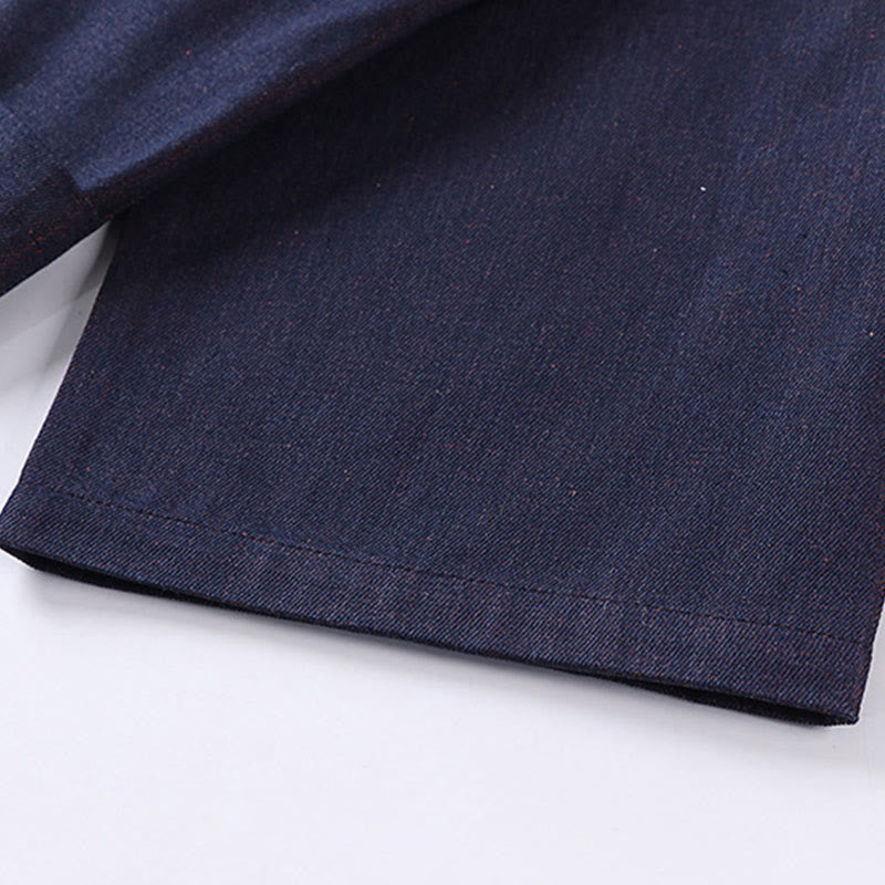 Nimara Ritual Solid Lace-up Open Front Three Quarter Sleeve Jacket Men's Denim Cotton Kimono