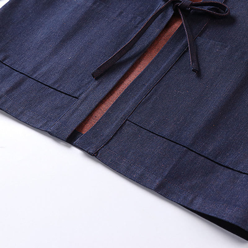 Nimara Ritual Solid Lace-up Open Front Three Quarter Sleeve Jacket Men's Denim Cotton Kimono