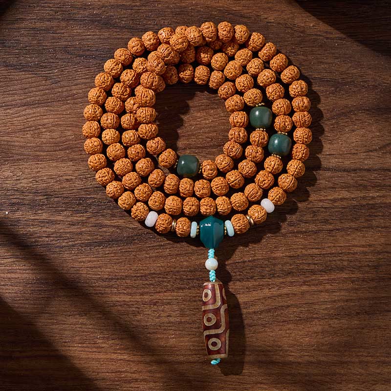Nimara Ritual Tibetan 108 Beads Bodhi Seed Three-eyed Dzi Bead Auspiciousness Mala