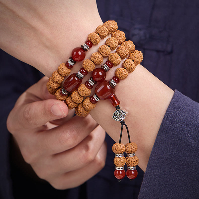 Nimara Ritual Tibetan 108 Beads Bodhi Seed Three-eyed Dzi Bead Auspiciousness Mala