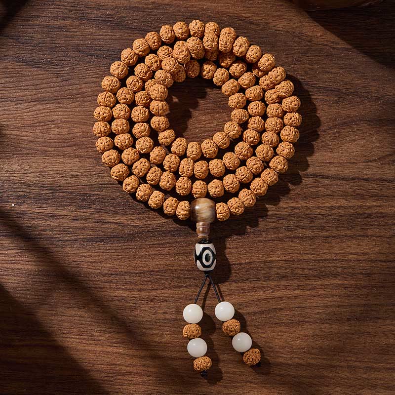 Nimara Ritual Tibetan 108 Beads Bodhi Seed Three-eyed Dzi Bead Auspiciousness Mala