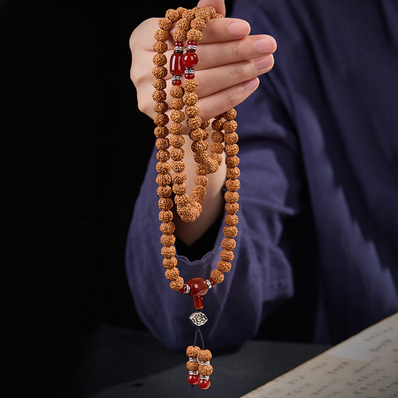 Nimara Ritual Tibetan 108 Beads Bodhi Seed Three-eyed Dzi Bead Auspiciousness Mala