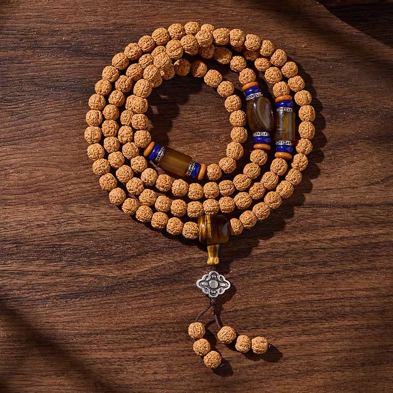 Nimara Ritual Tibetan 108 Beads Bodhi Seed Three-eyed Dzi Bead Auspiciousness Mala