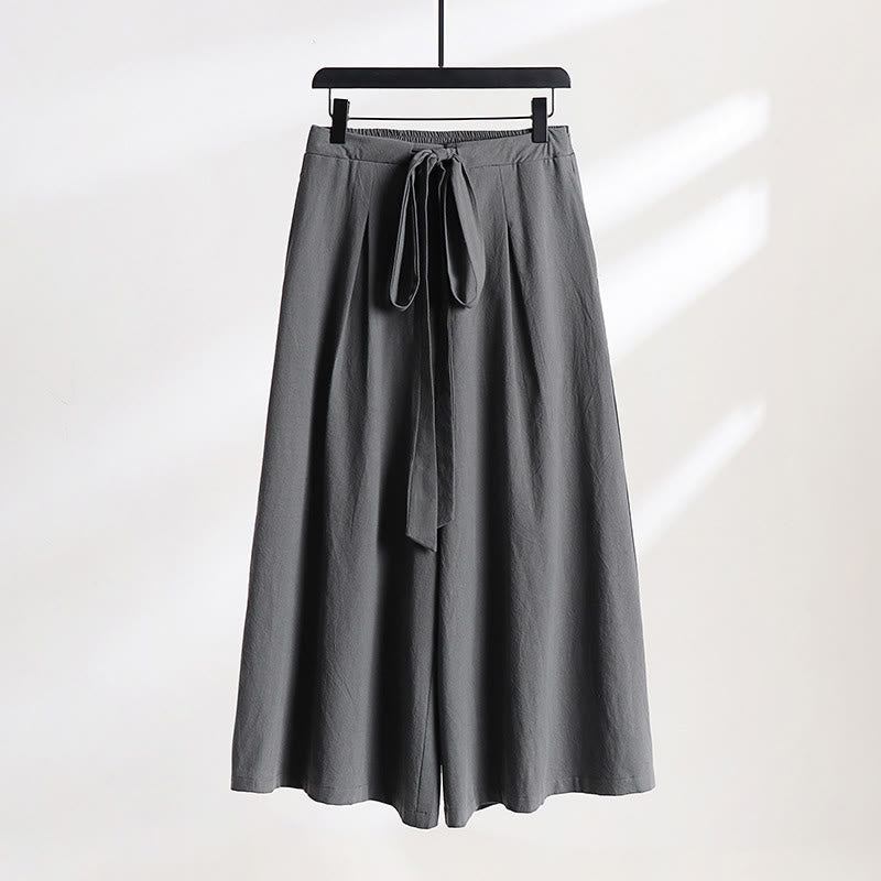 Nimara Ritual 2Pcs Fall Lace-up Cotton Kimono Ankle-Length Wide Leg Pants With Pockets Men's Meditation Cloth Set