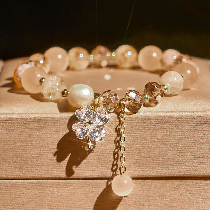 Nimara Ritual Four Leaf Clover Amethyst Citrine Green Strawberry Quartz Rutilated Quartz Balance Bracelet