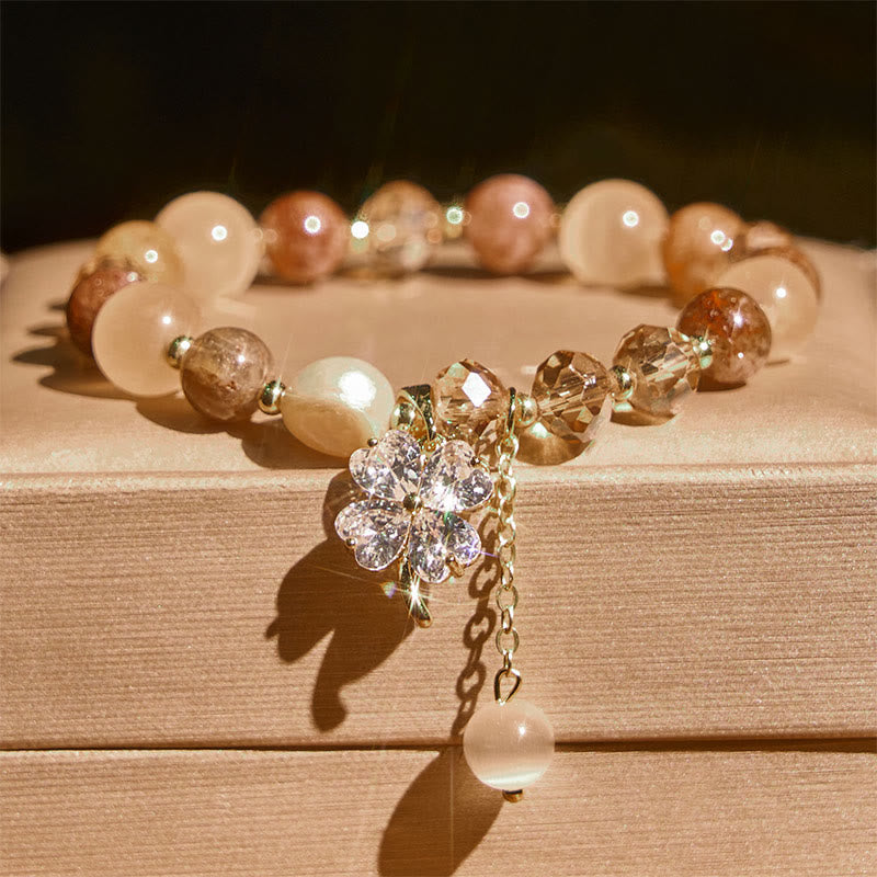 Nimara Ritual Four Leaf Clover Amethyst Citrine Green Strawberry Quartz Rutilated Quartz Balance Bracelet