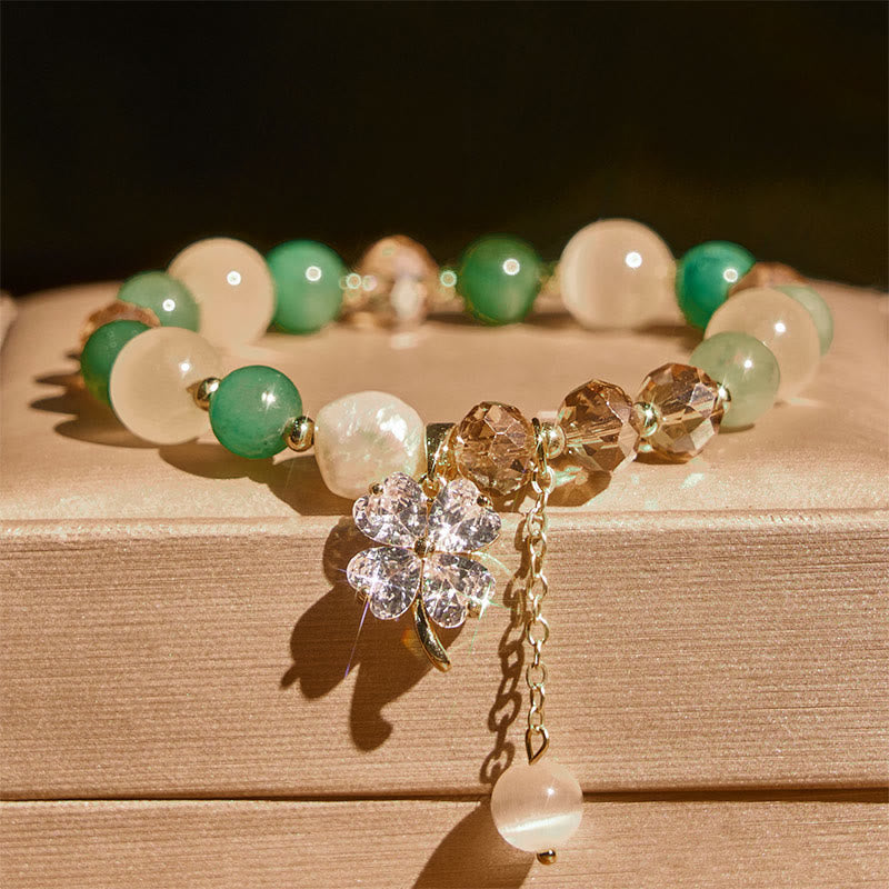 Nimara Ritual Four Leaf Clover Amethyst Citrine Green Strawberry Quartz Rutilated Quartz Balance Bracelet