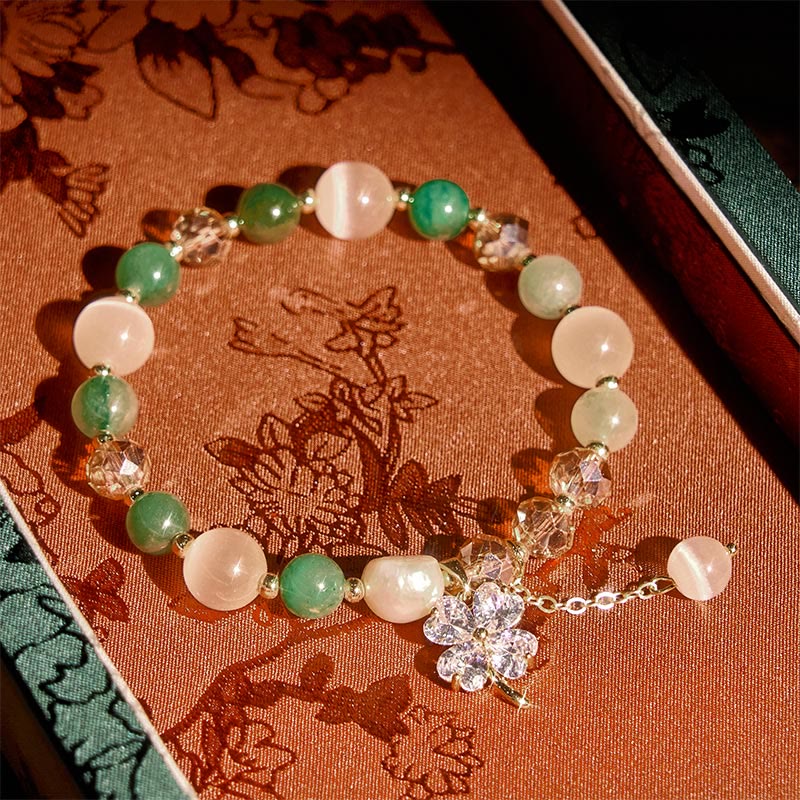 Nimara Ritual Four Leaf Clover Amethyst Citrine Green Strawberry Quartz Rutilated Quartz Balance Bracelet