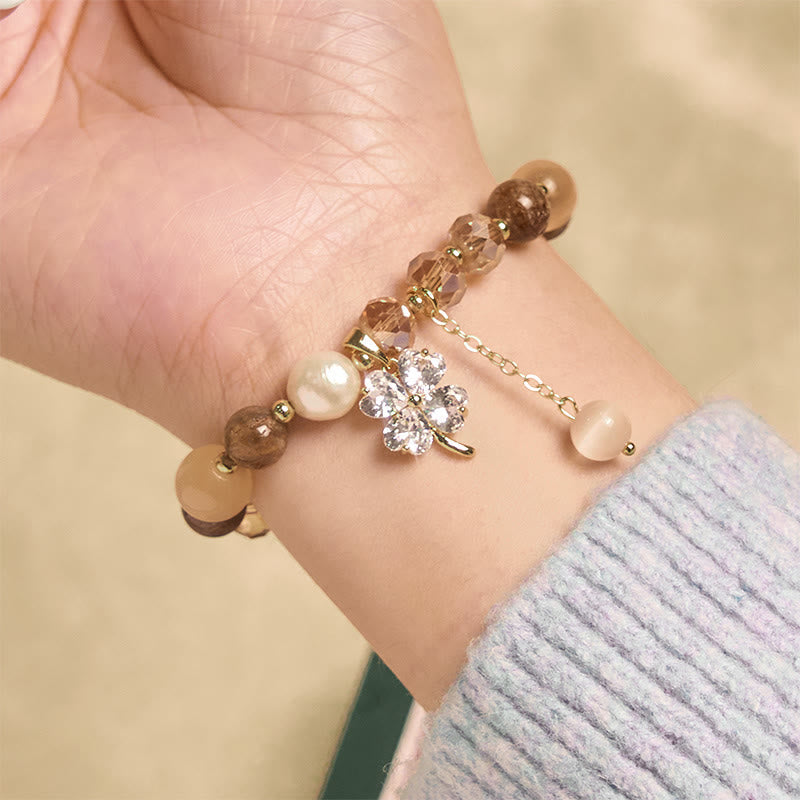 Nimara Ritual Four Leaf Clover Amethyst Citrine Green Strawberry Quartz Rutilated Quartz Balance Bracelet