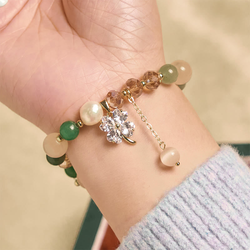 Nimara Ritual Four Leaf Clover Amethyst Citrine Green Strawberry Quartz Rutilated Quartz Balance Bracelet