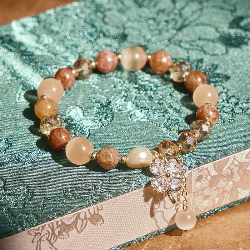 Nimara Ritual Four Leaf Clover Amethyst Citrine Green Strawberry Quartz Rutilated Quartz Balance Bracelet