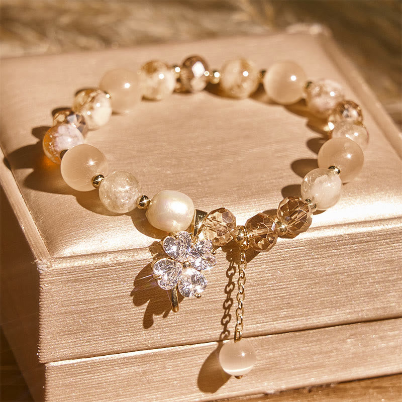 Nimara Ritual Four Leaf Clover Amethyst Citrine Green Strawberry Quartz Rutilated Quartz Balance Bracelet