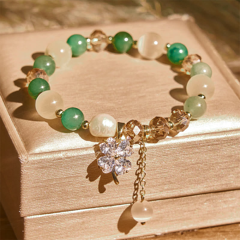 Nimara Ritual Four Leaf Clover Amethyst Citrine Green Strawberry Quartz Rutilated Quartz Balance Bracelet