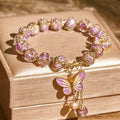 Nimara Ritual Double Butterflies Charm Flower Liuli Glass Beaded Love Bracelet