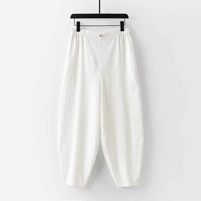 Nimara Ritual Summer Plain Straight Leg Men's Cotton Linen Ankle-Length Pants With Pockets