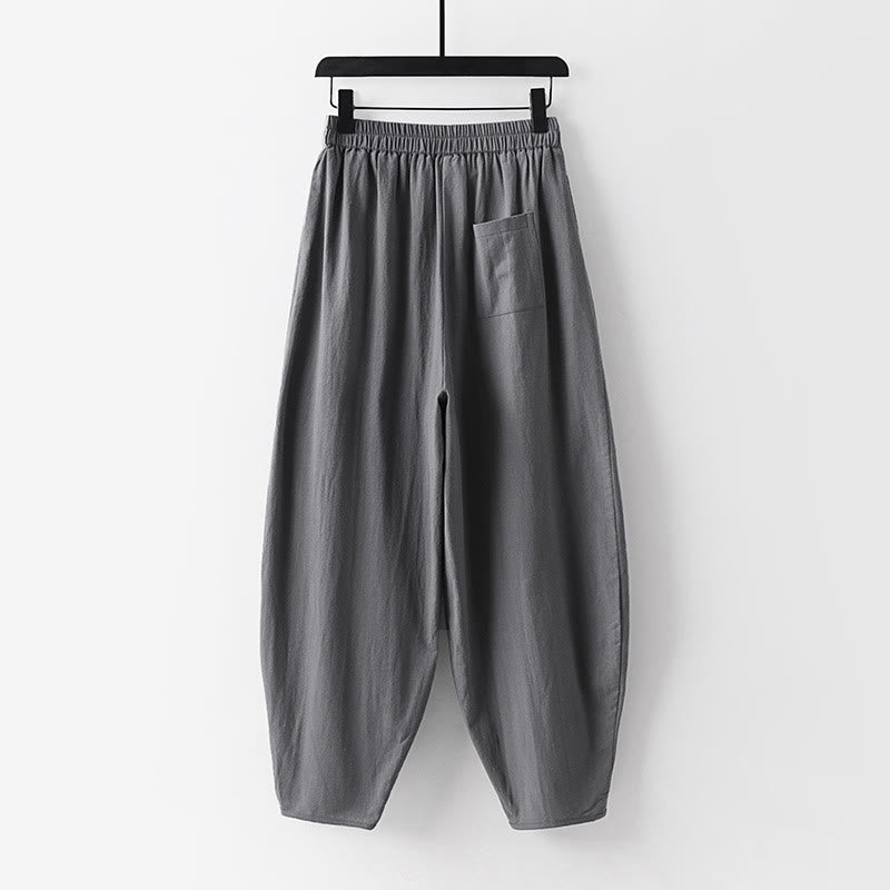 Nimara Ritual Summer Plain Straight Leg Men's Cotton Linen Ankle-Length Pants With Pockets