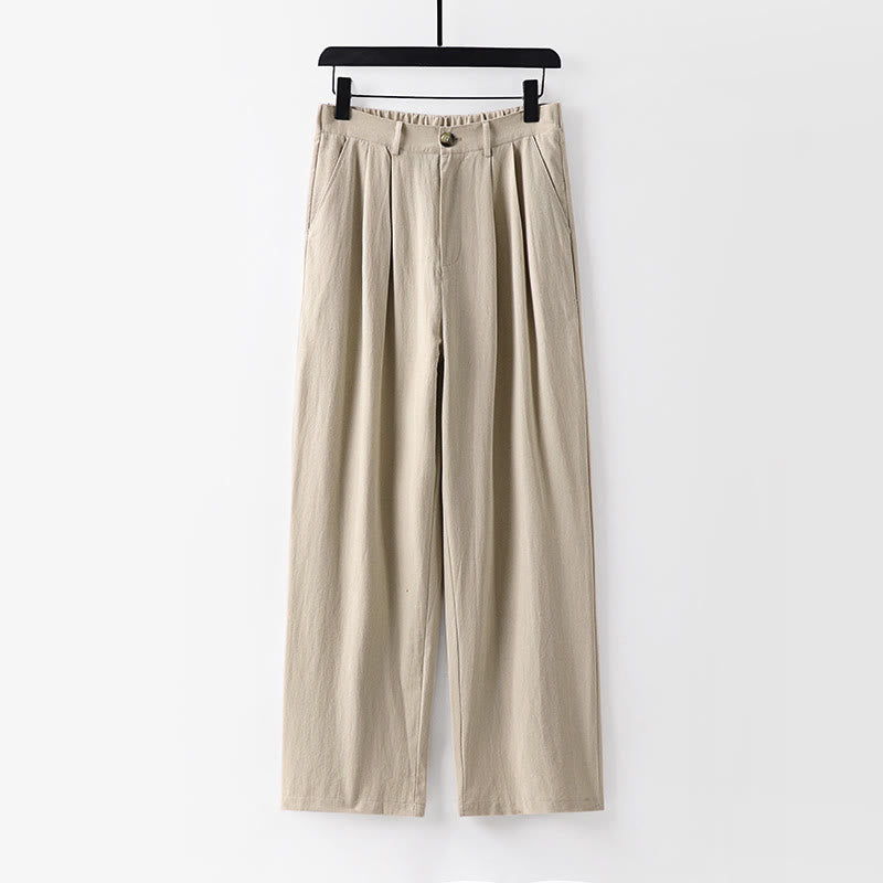 Nimara Ritual Spring Fall Plain Straight Leg Men's Cotton Linen Pants With Pockets