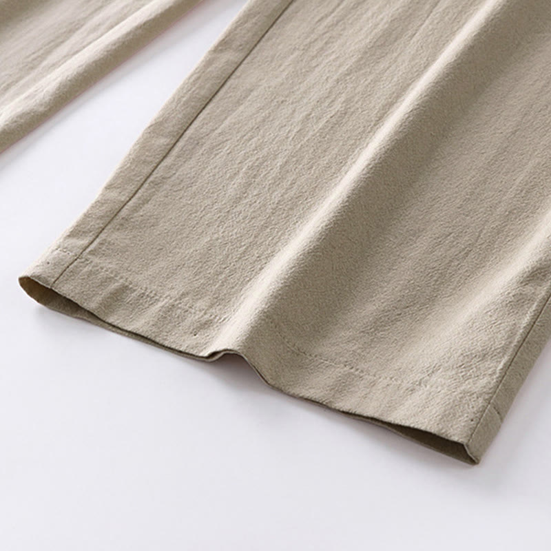 Nimara Ritual Spring Fall Plain Straight Leg Men's Cotton Linen Pants With Pockets